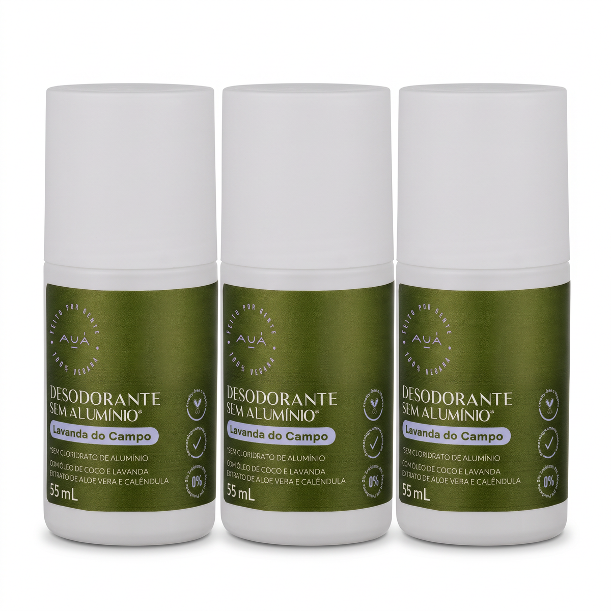 3x Desodorante Roll-On AUÁ Cítrico Solar 55ml