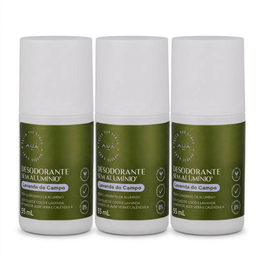 3x Desodorante Roll-On AUÁ Lavanda do Campo 55ml