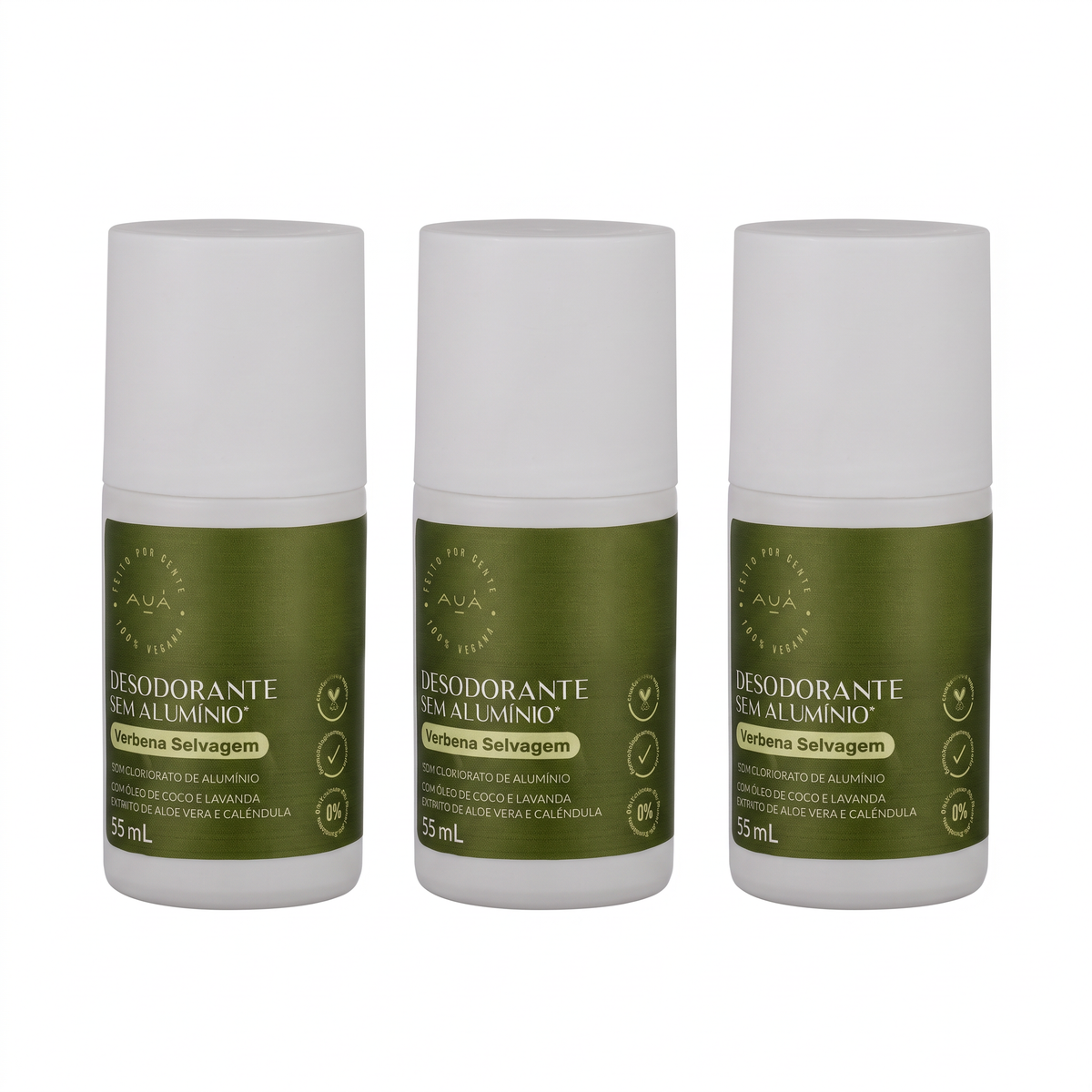 3x Desodorante Roll-On AUÁ Verbena Selvagem 55ml