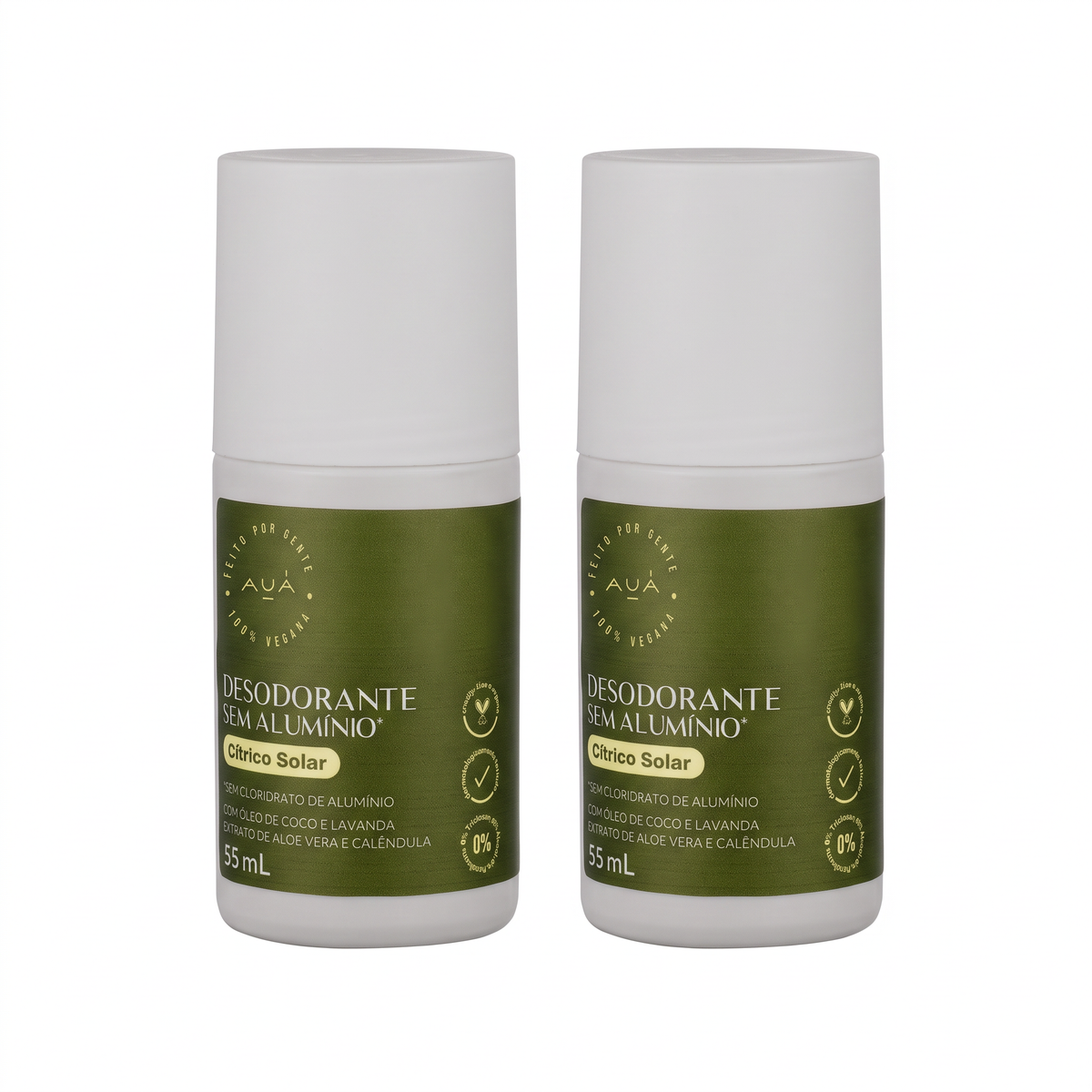 2x Desodorante Roll-On AUÁ Cítrico Solar 55ml